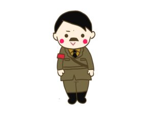 デフォルメされたヒトラーのイラスト。誤解と記号化を表す表現。