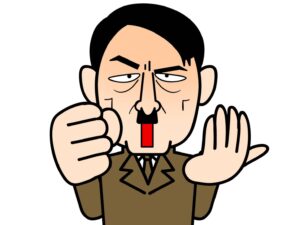 演説する男性のコミカルなヒトラー風イラスト
