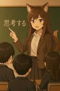 教室で教師の話を聞く学生たちの後ろ姿。下には「通貨とは“国のもの”ではない。それが、金融ネットワークによる静かな支配の始まりなのです。」という社会構造に対する深いメッセージが表示されている。
