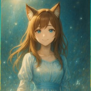 光に包まれた幻想的な女性キャラクターが静かに立っているイラスト