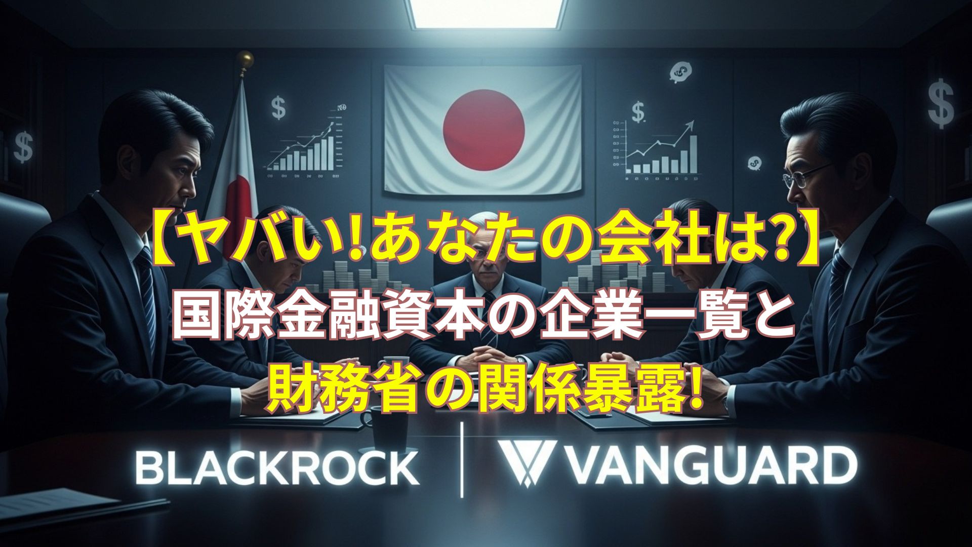 日本企業を背後から操るブラックロックとバンガードを象徴する支配構造のイメージ