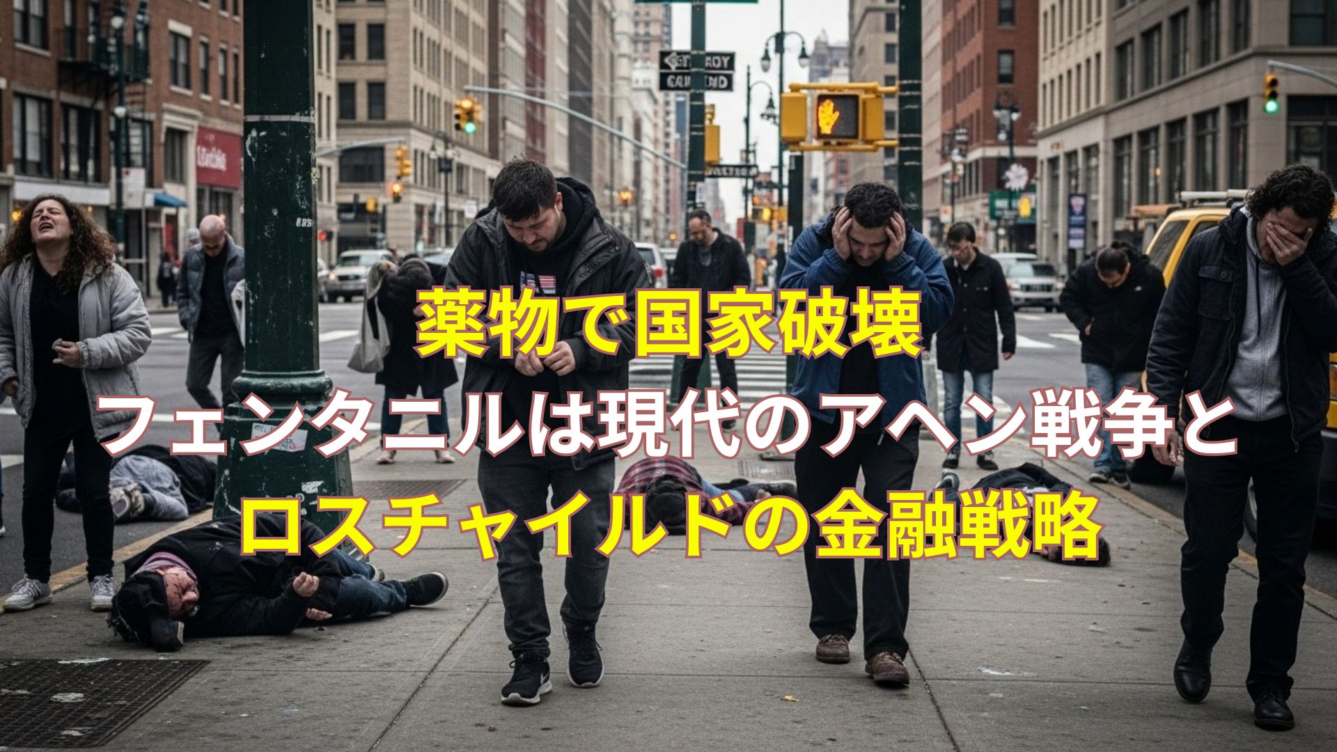 フェンタニル中毒で路上に倒れ込むアメリカ市民たちの姿。薬物で国家が崩壊する現代のアヘン戦争を象徴する衝撃的な光景。