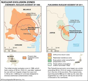 チェルノブイリ事故と福島第一原発事故の避難区域比較マップ｜放射線被害範囲と汚染地域の違い