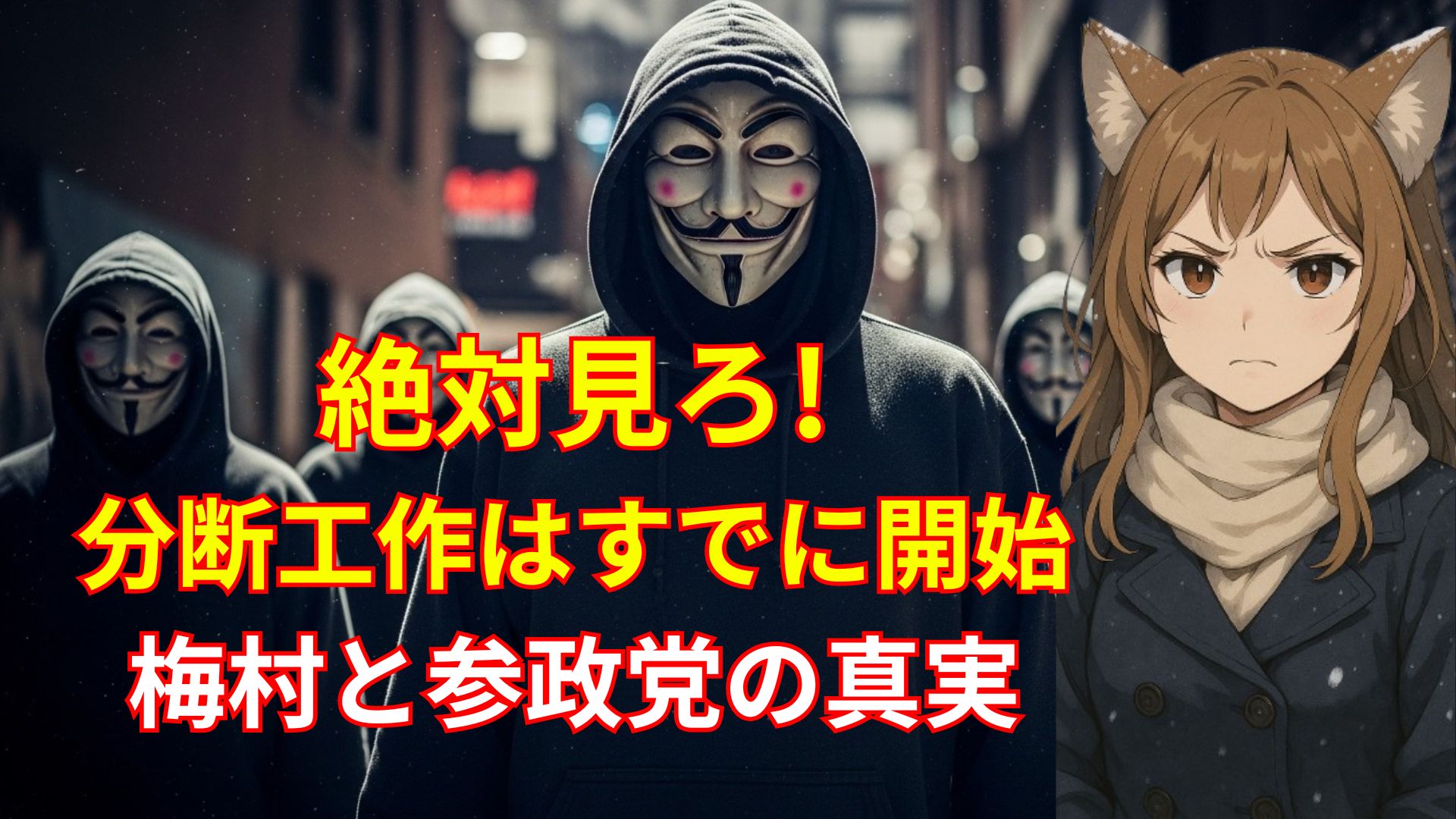 梅村みずほが参政党で仕掛けた分断工作の真相とスパイ疑惑を暴く画像。保守を内部から崩壊させる構造の実態を象徴。