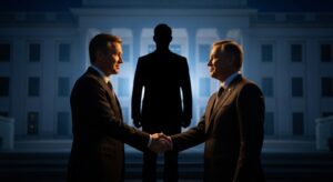 ディープステート構造の中で対米従属が政治的前提となる国際首脳外交の象徴的実写イメージ