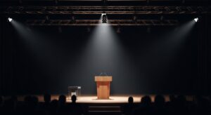 ディープステート構造の中で演出される民主主義と選挙システムの象徴的実写イメージ