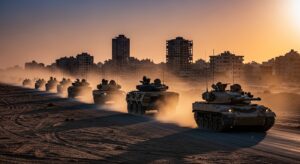 中東戦争とネオコンの軍事介入政策を象徴するリアルな軍事行動イメージ｜民主化介入と戦略思想の関係