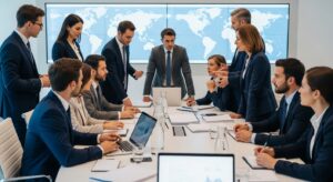 シンクタンクで戦争正当化理論が議論される様子を象徴するリアル会議イメージ｜ネオコンと軍産複合体の思想連携